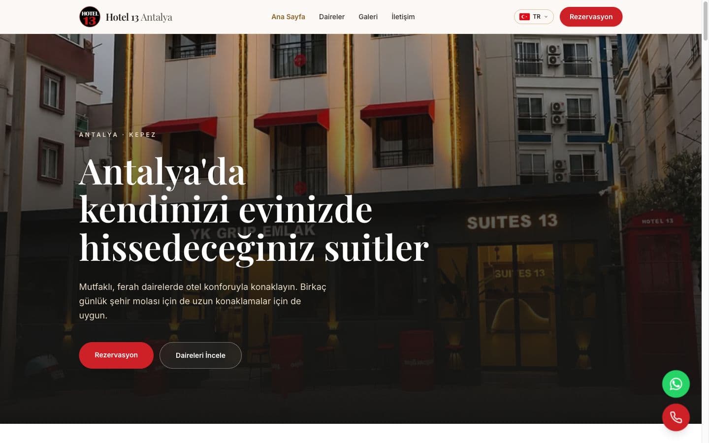 Hotel 13 Antalya web sitesi anasayfası